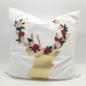 Christmas Pillow Decorative Throw White Velvet Deer Farm Boho Roth & Allen 18x18